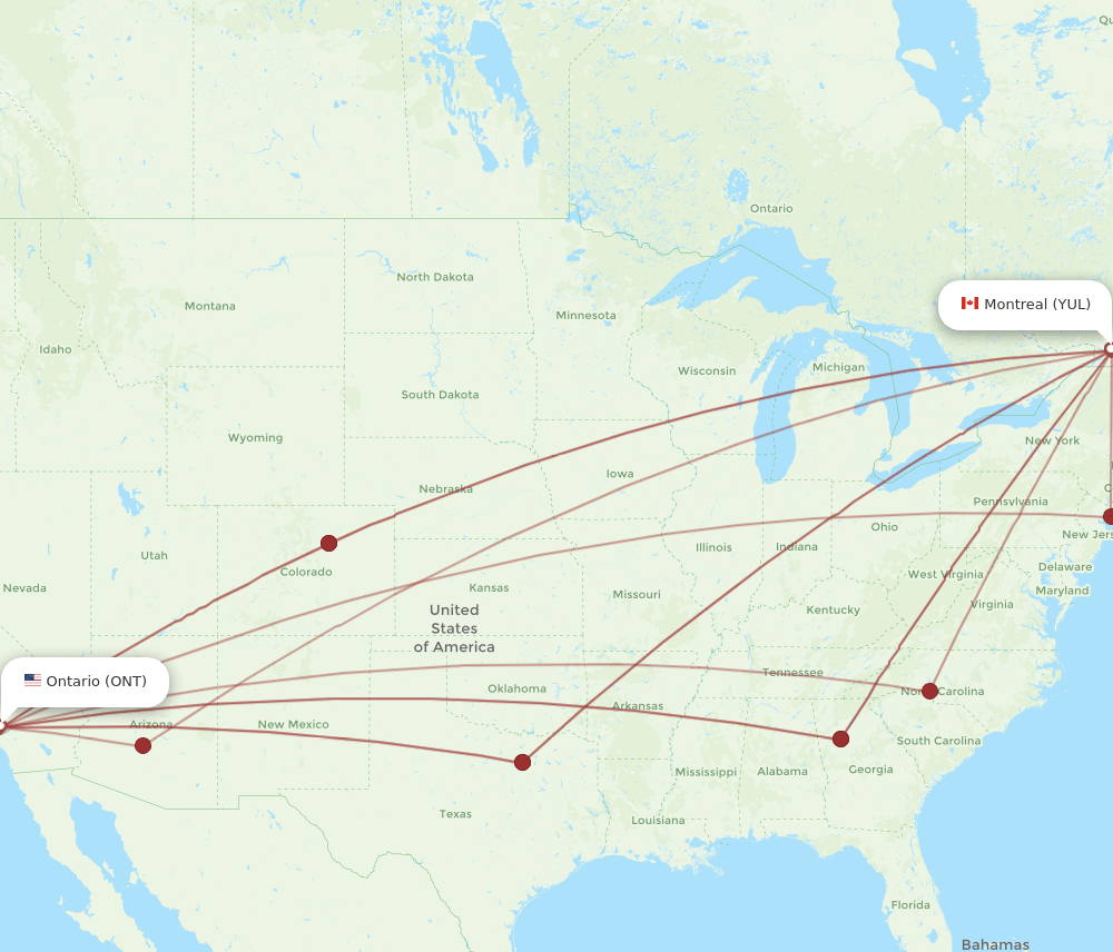ONT-YUL flight routes