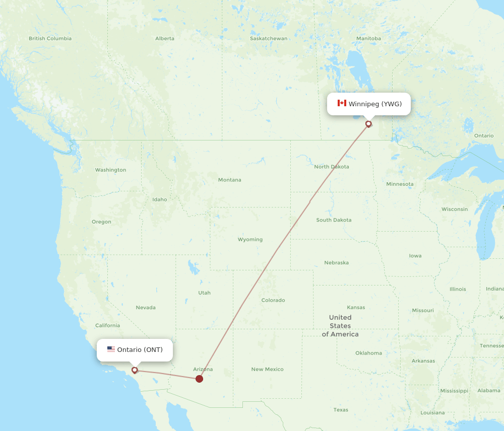 ONT-YWG flight routes