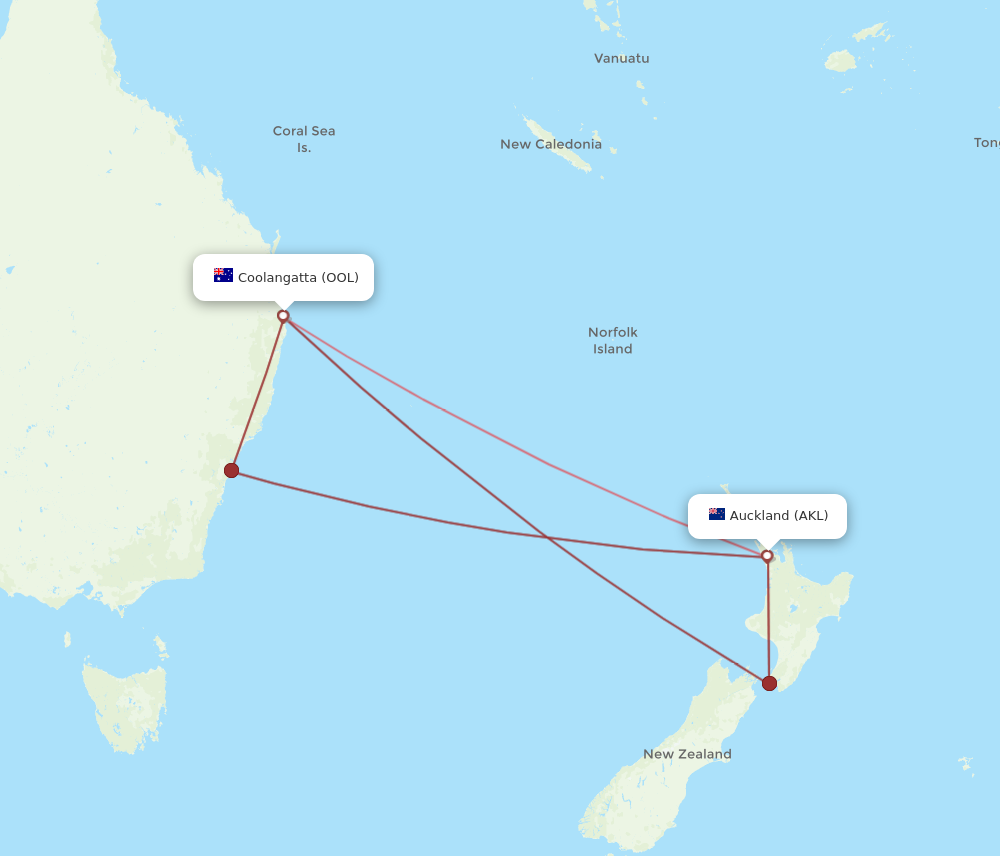 OOL to AKL flights and routes map