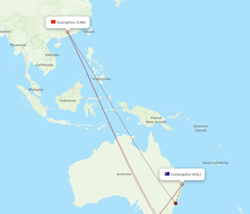 OOL to CAN flights and routes map