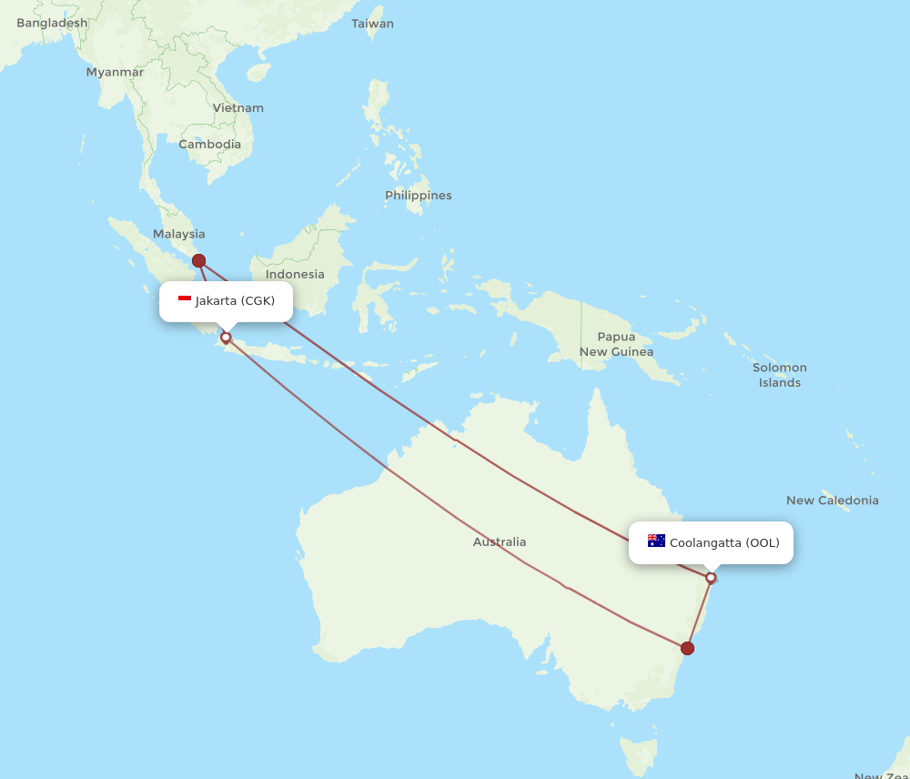 OOL to CGK flights and routes map