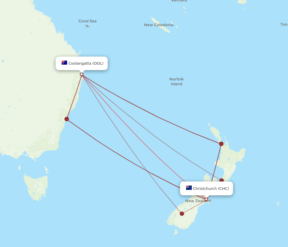 OOL to CHC flights and routes map