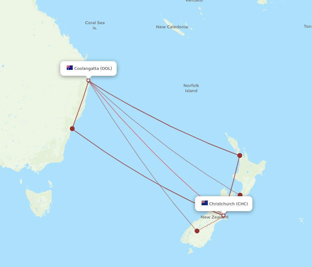 OOL-CHC flight routes