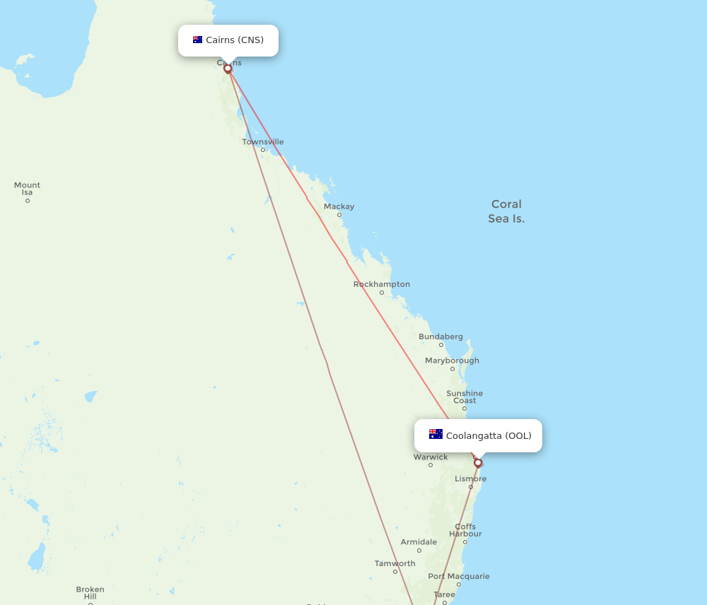OOL to CNS flights and routes map
