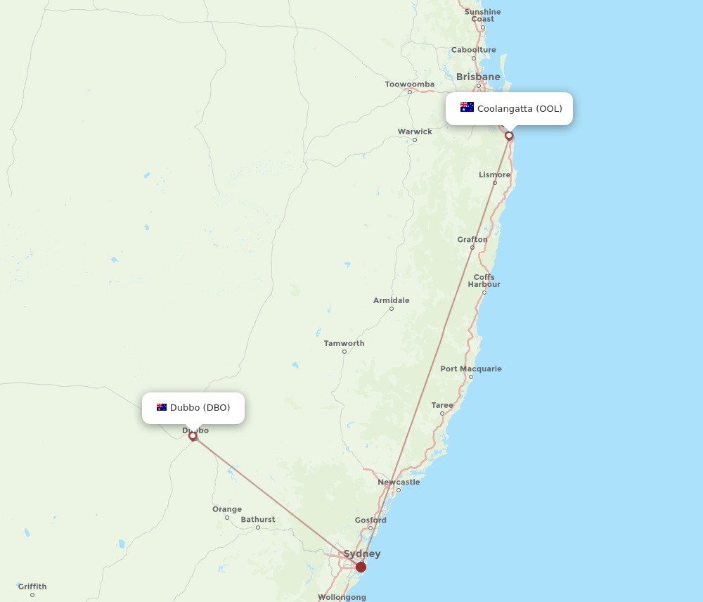 OOL-DBO flight routes