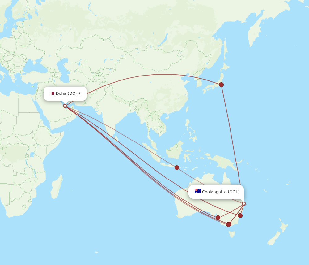 OOL-DOH flight routes