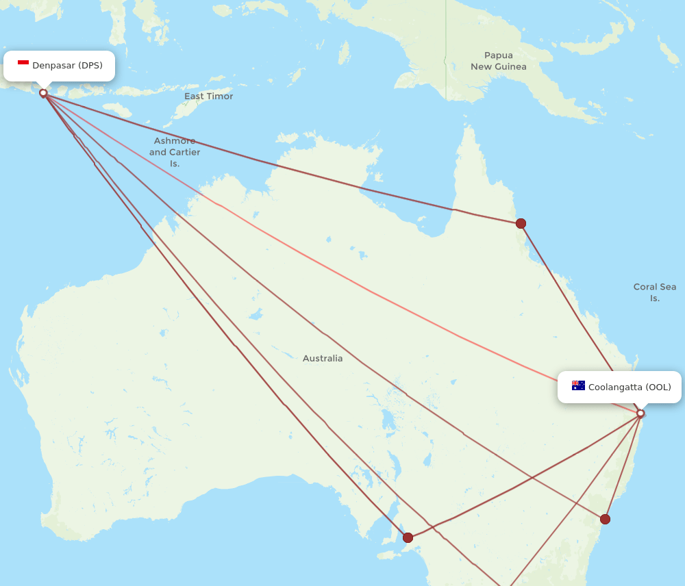 OOL to DPS flights and routes map