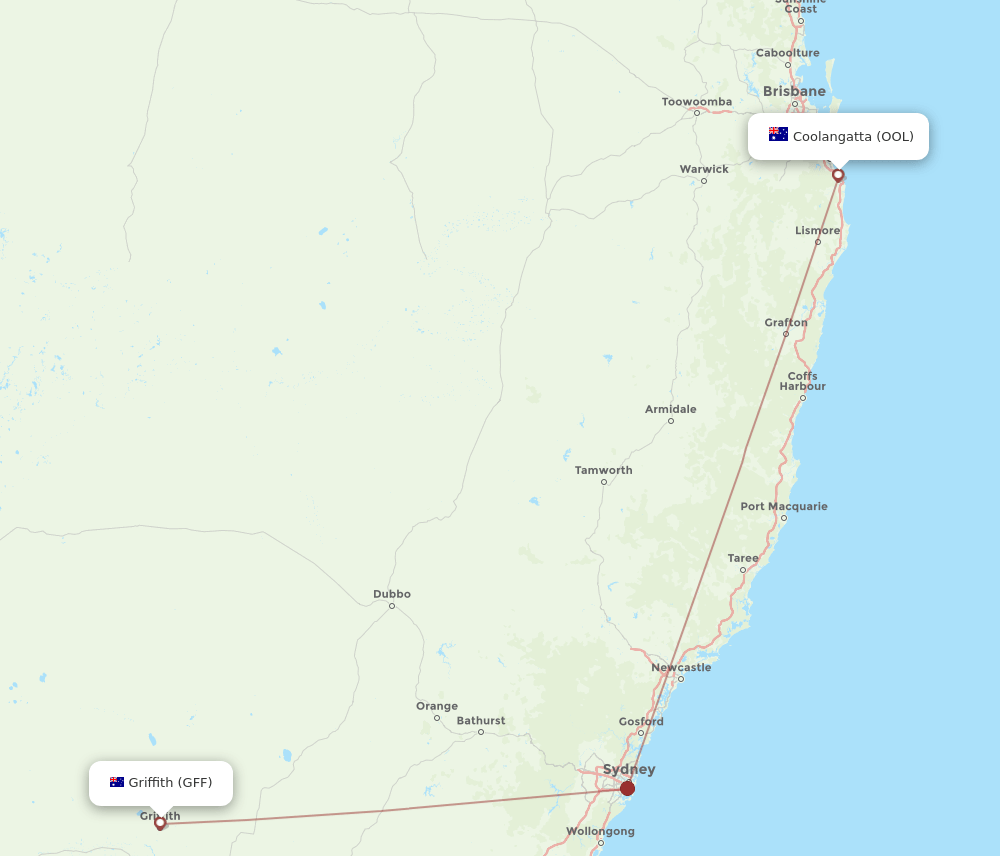 OOL to GFF flights and routes map