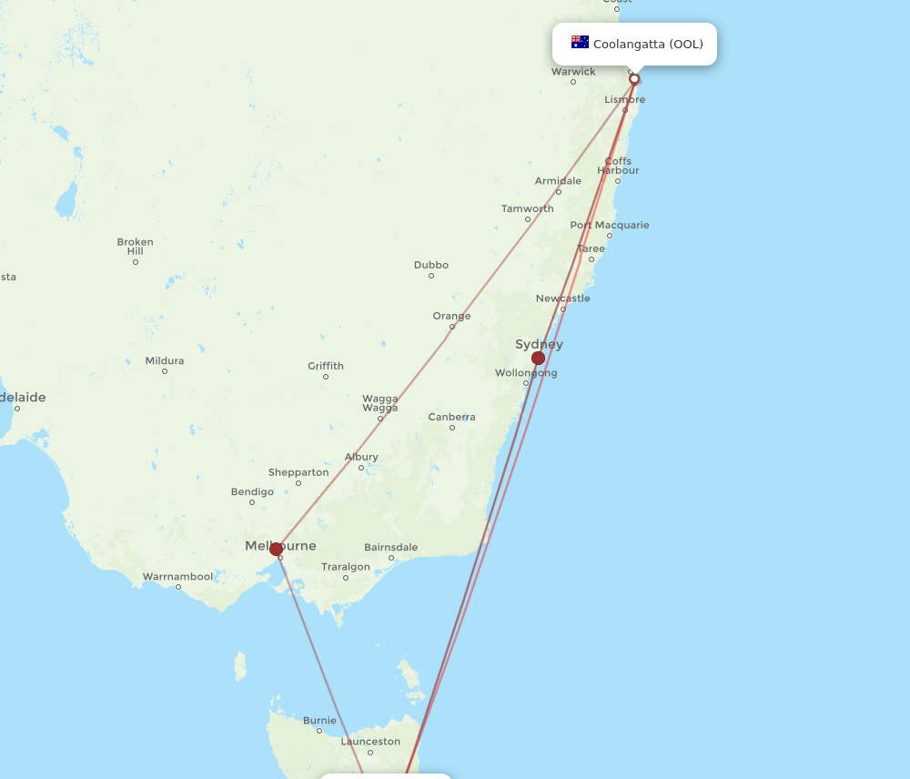 OOL-HBA flight routes