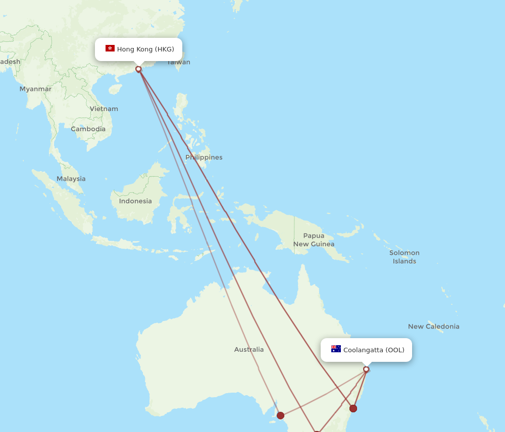 OOL to HKG flights and routes map