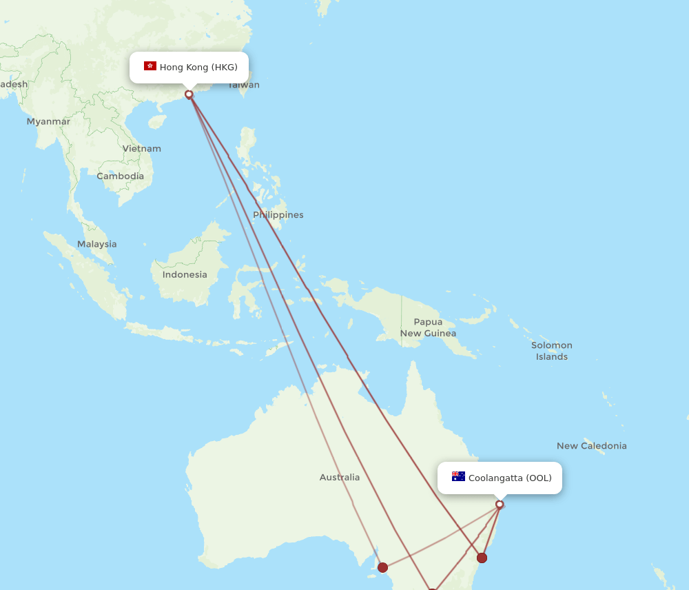 OOL to HKG flights and routes map