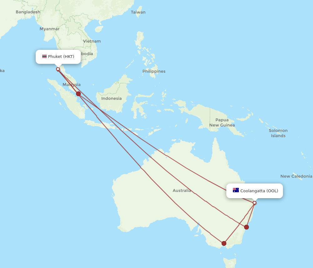 OOL to HKT flights and routes map