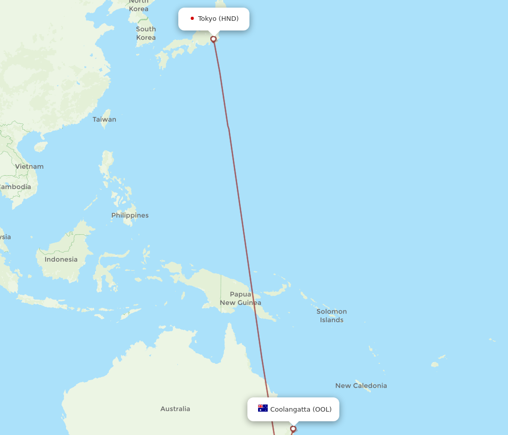 OOL to HND flights and routes map