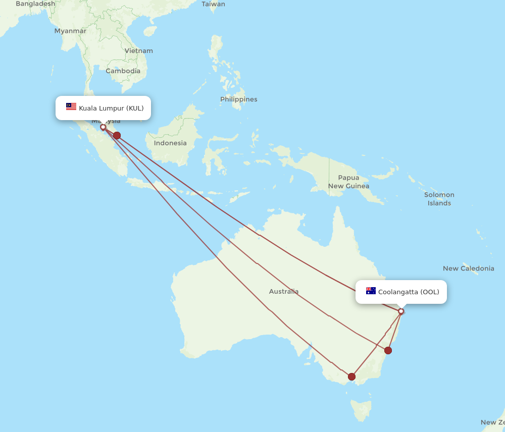 OOL to KUL flights and routes map