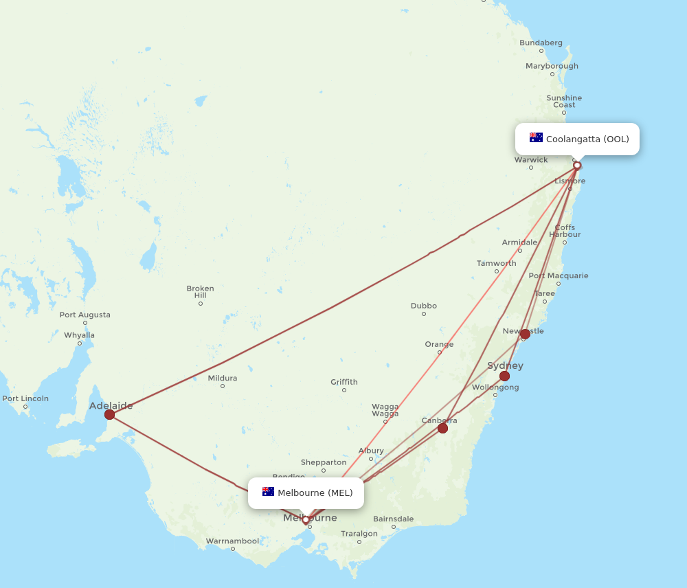 OOL to MEL flights and routes map