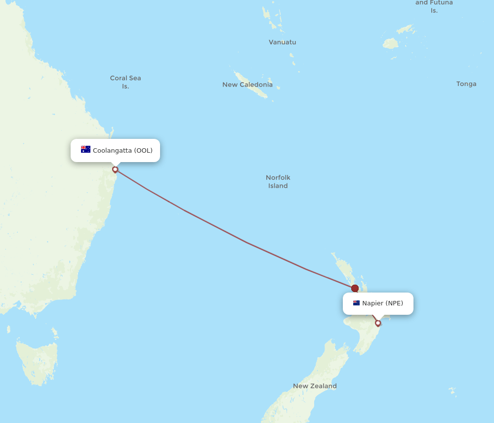 OOL to NPE flights and routes map