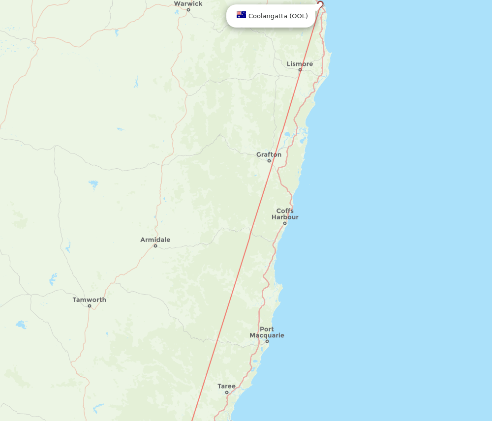 Coolangatta (Gold Coast) - Newcastle route map and flight paths