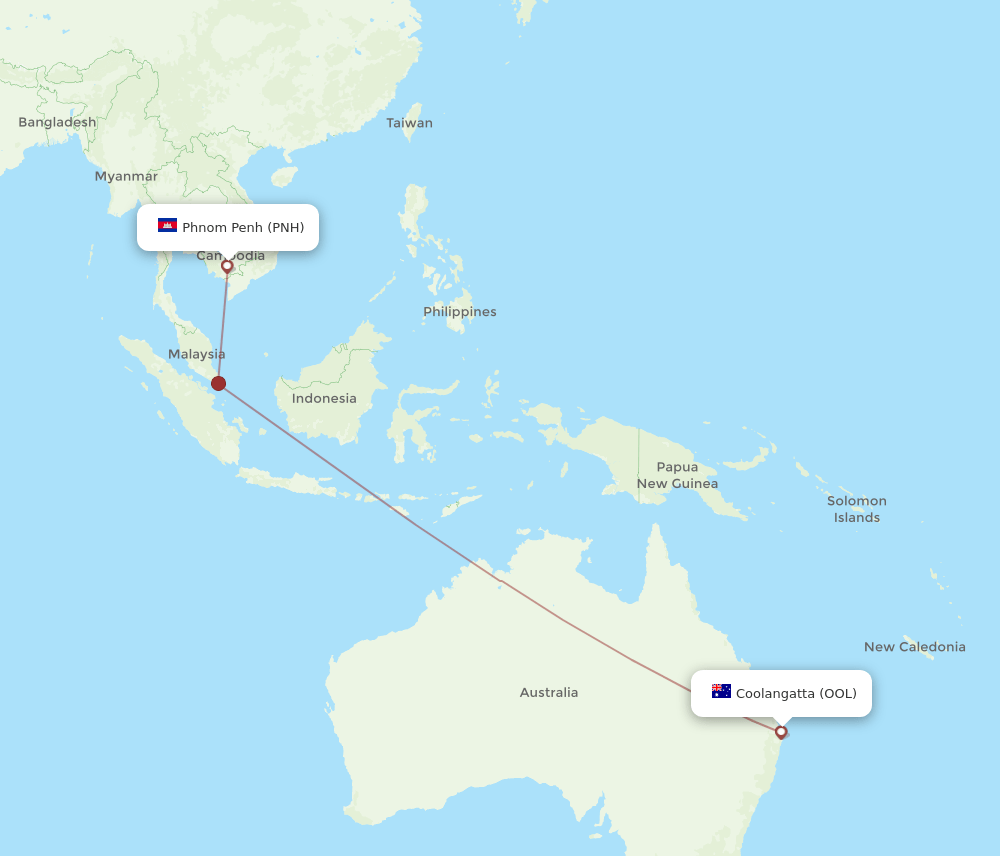 Coolangatta (Gold Coast) - Phnom Penh route map and flight paths