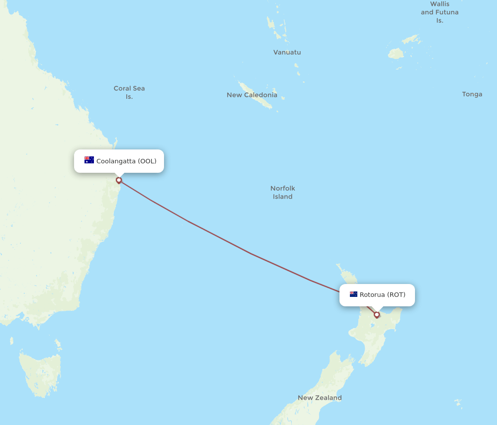 OOL to ROT flights and routes map