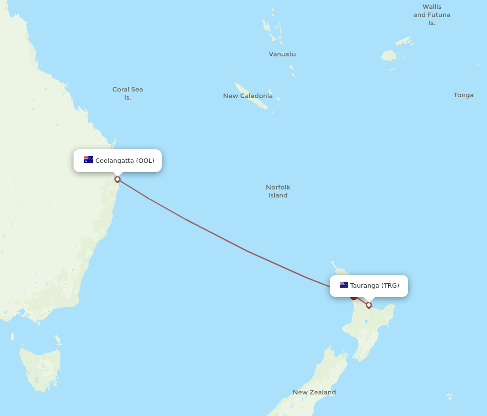 OOL to TRG flights and routes map