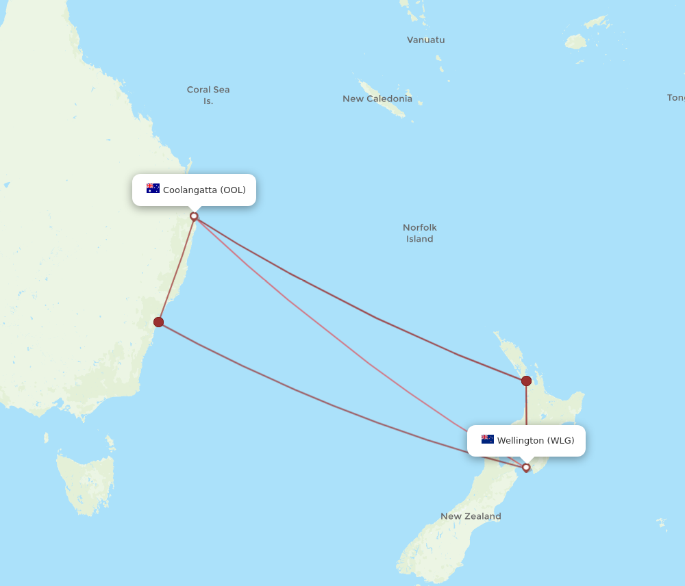 OOL to WLG flights and routes map