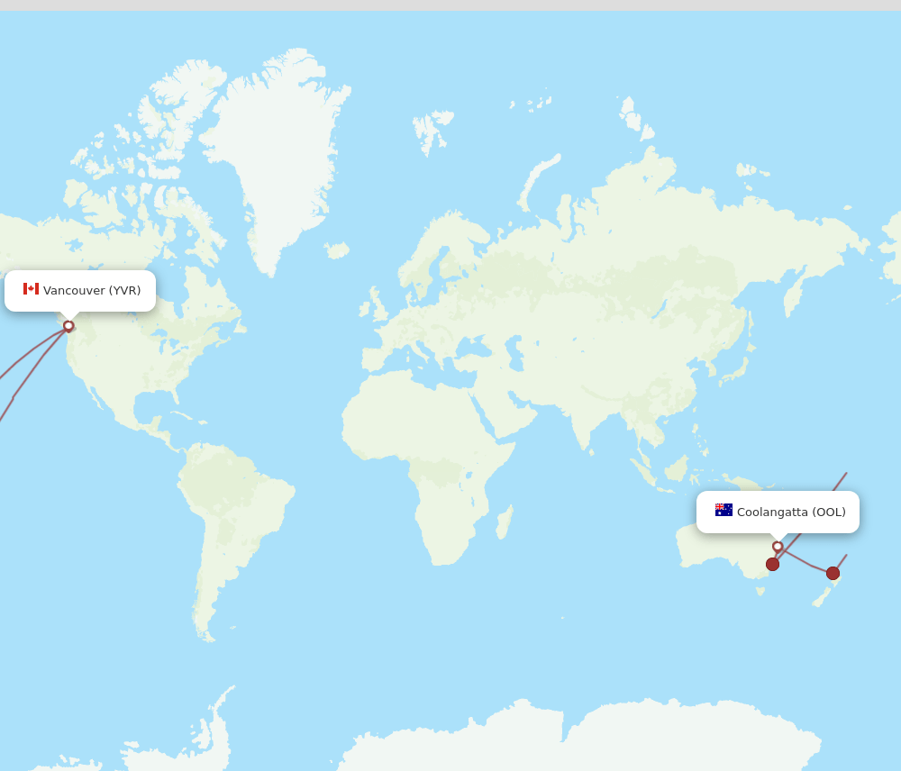 Vancouver - Coolangatta (Gold Coast) route map and flight paths