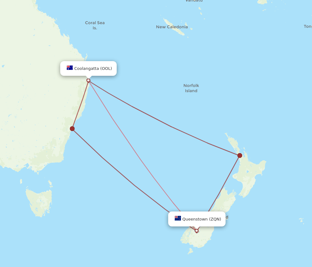 OOL to ZQN flights and routes map