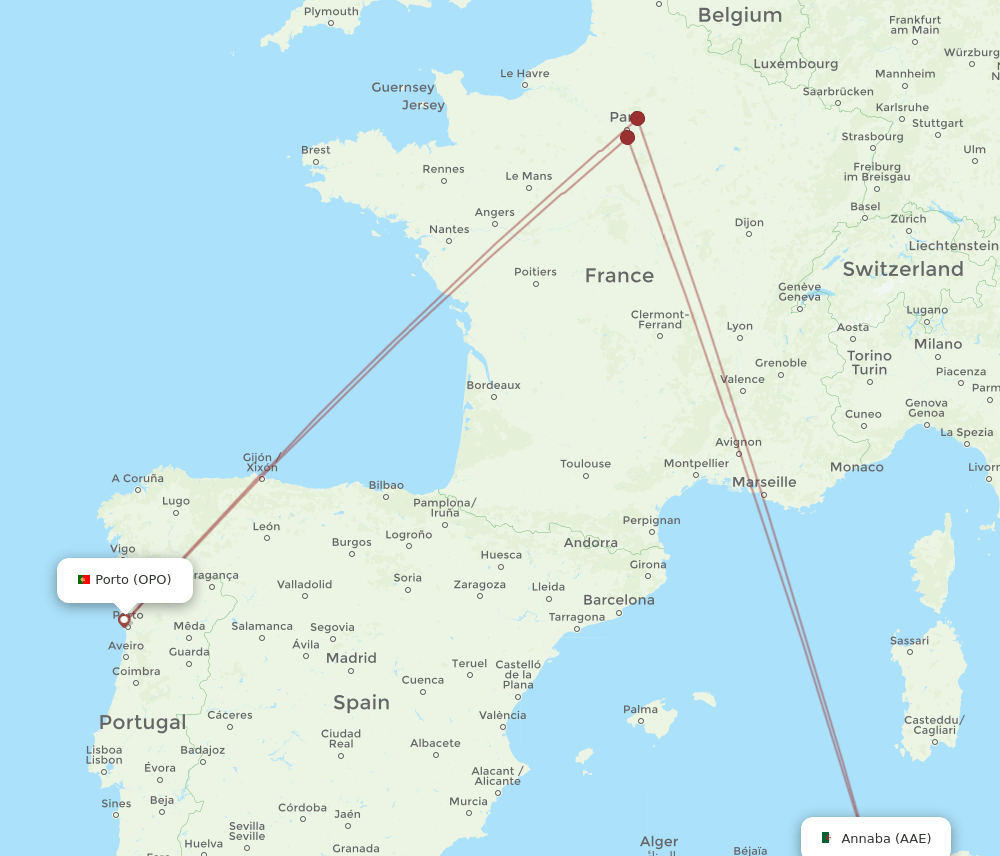OPO-AAE flight routes