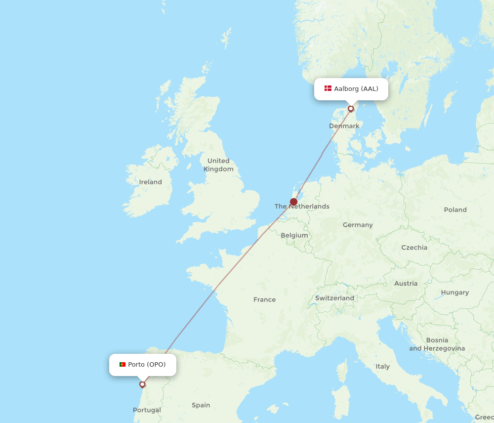 OPO-AAL flight routes