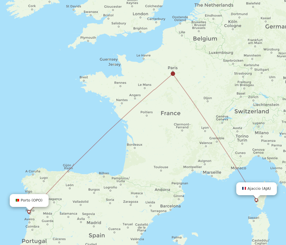 OPO to AJA flights and routes map