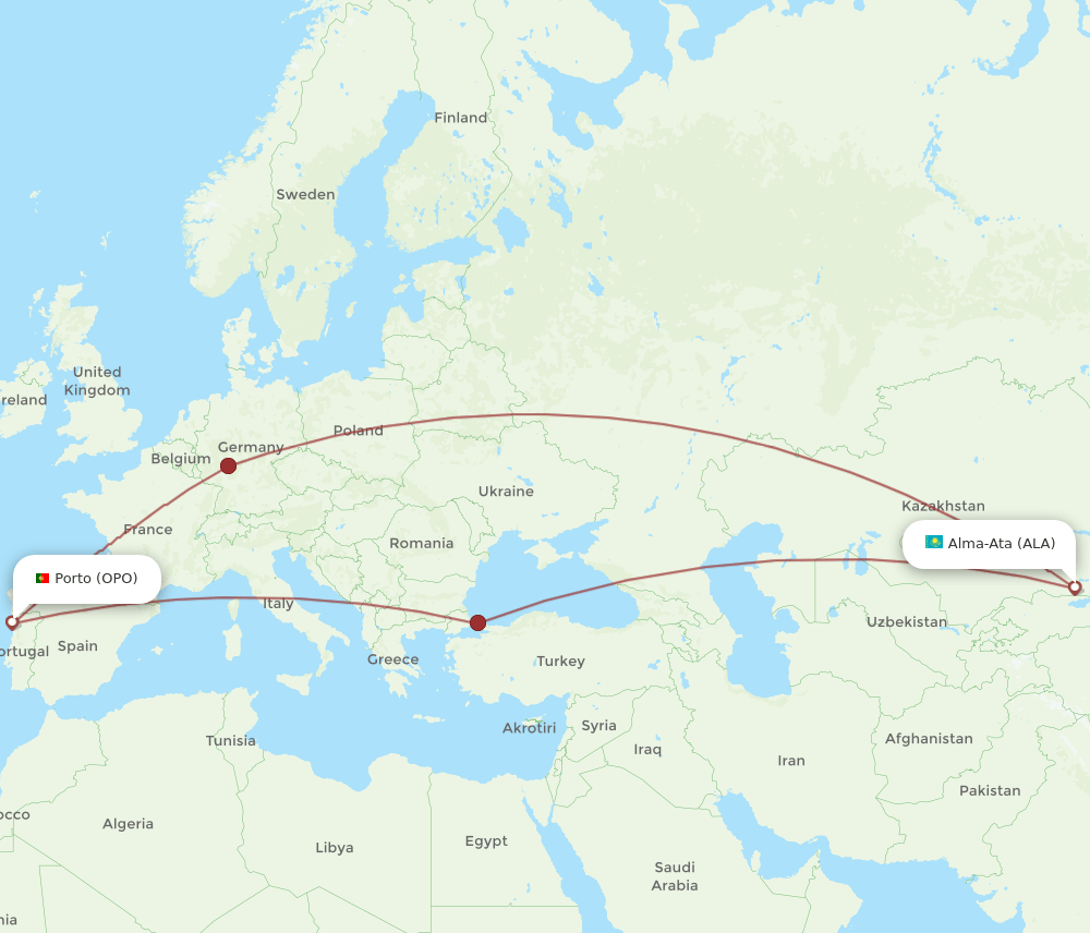 OPO-ALA flight routes