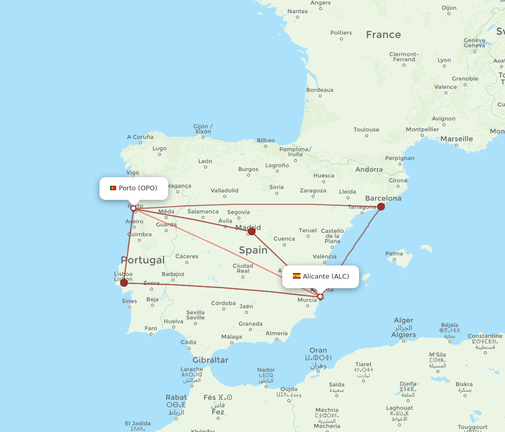 OPO-ALC flight routes