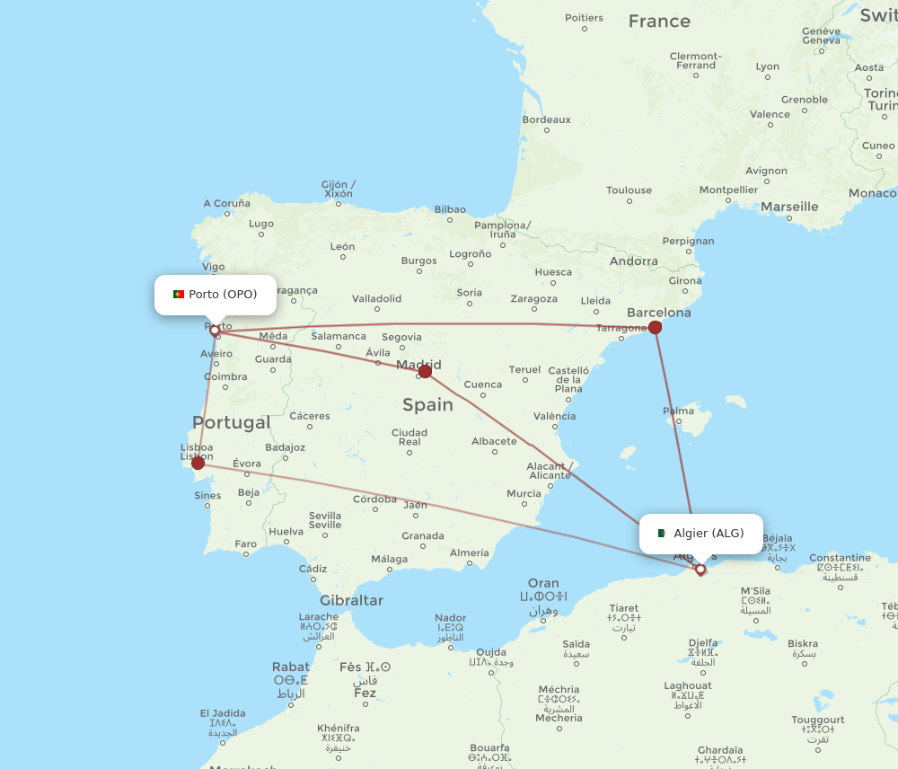 OPO-ALG flight routes