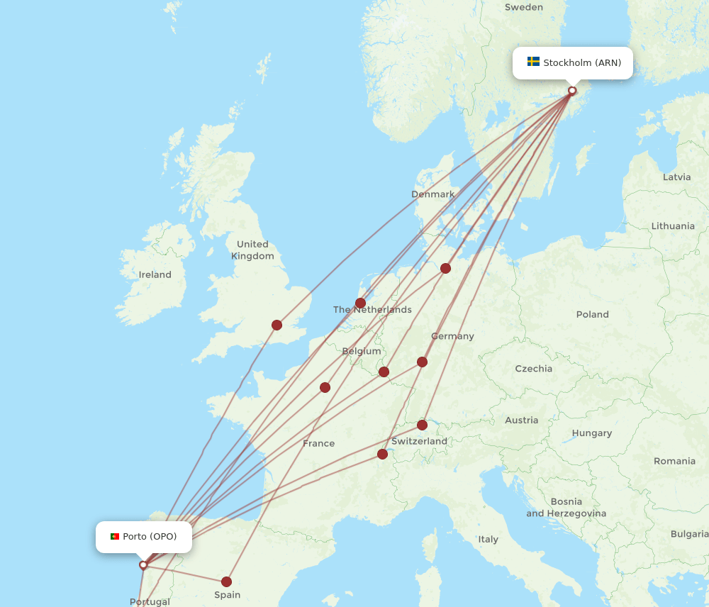 OPO to ARN flights and routes map
