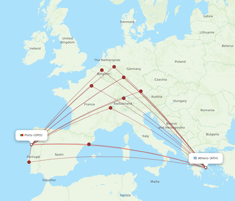 OPO-ATH flight routes