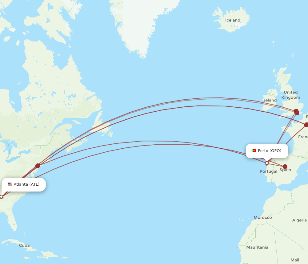 OPO-ATL flight routes