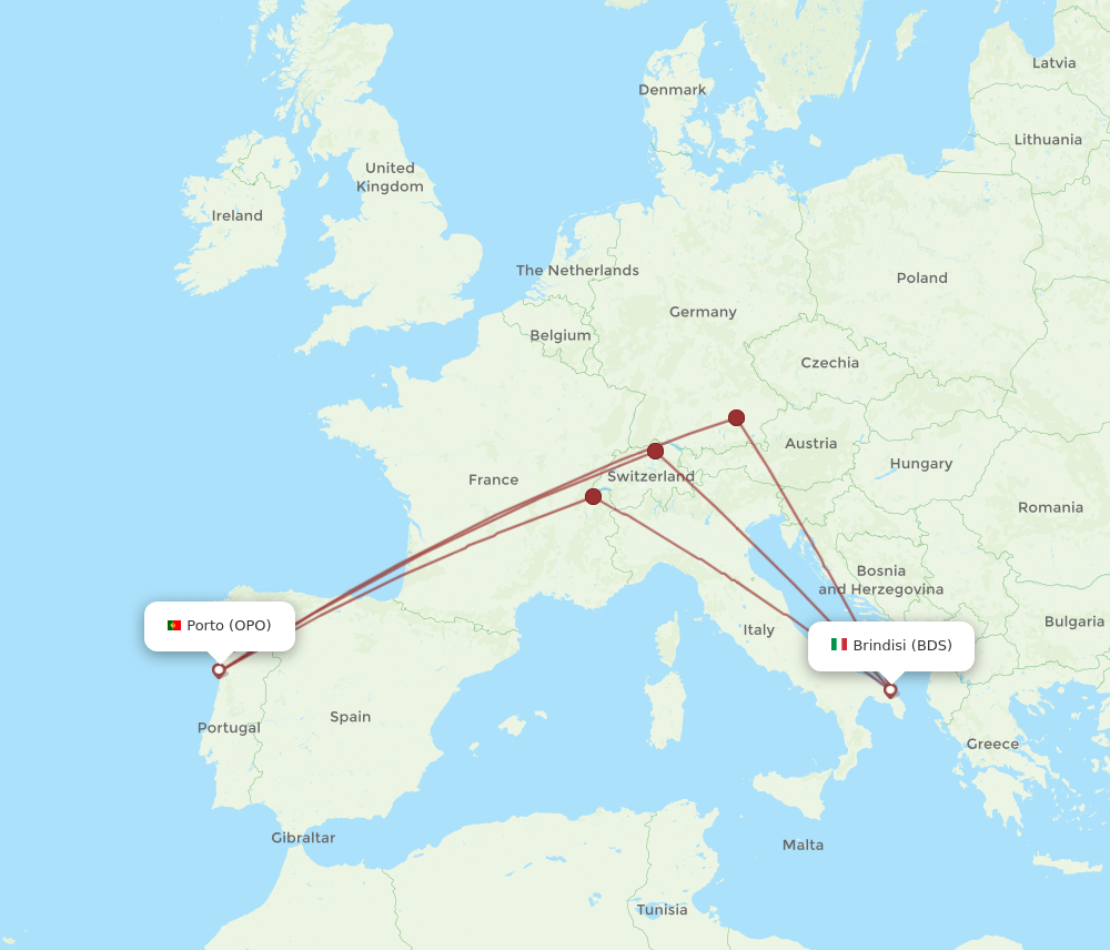OPO to BDS flights and routes map