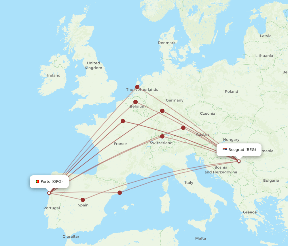 OPO-BEG flight routes