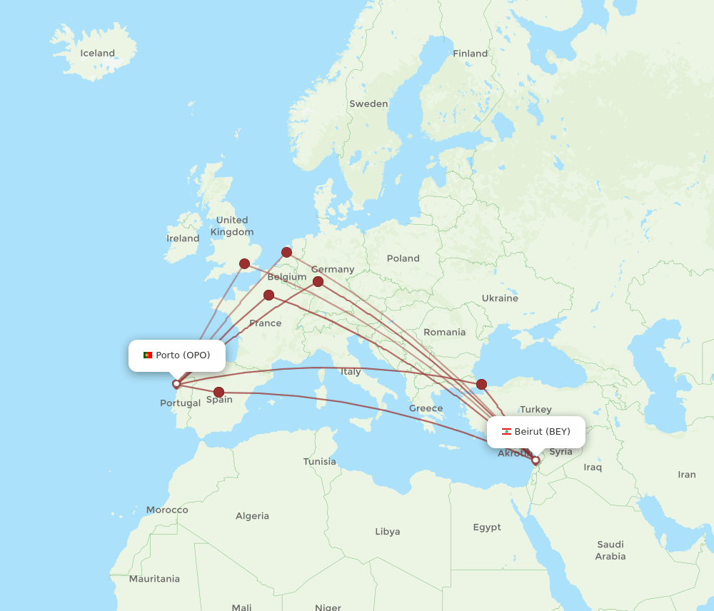 OPO-BEY flight routes