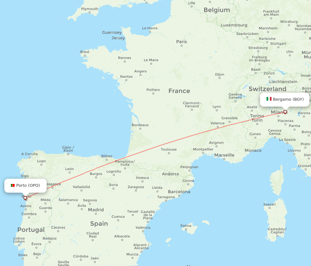 OPO to BGY flights and routes map