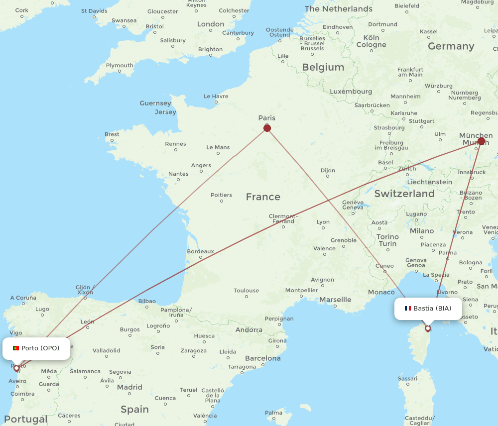 OPO-BIA flight routes