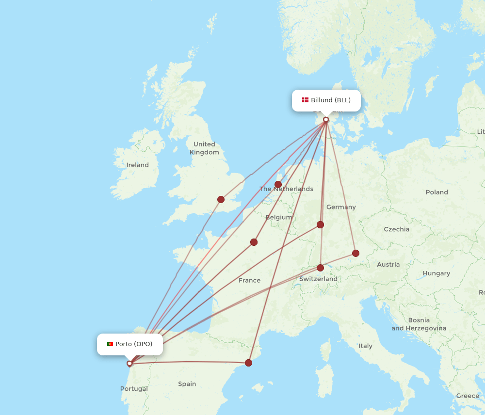 OPO-BLL flight routes