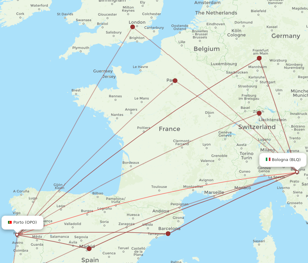 OPO-BLQ flight routes