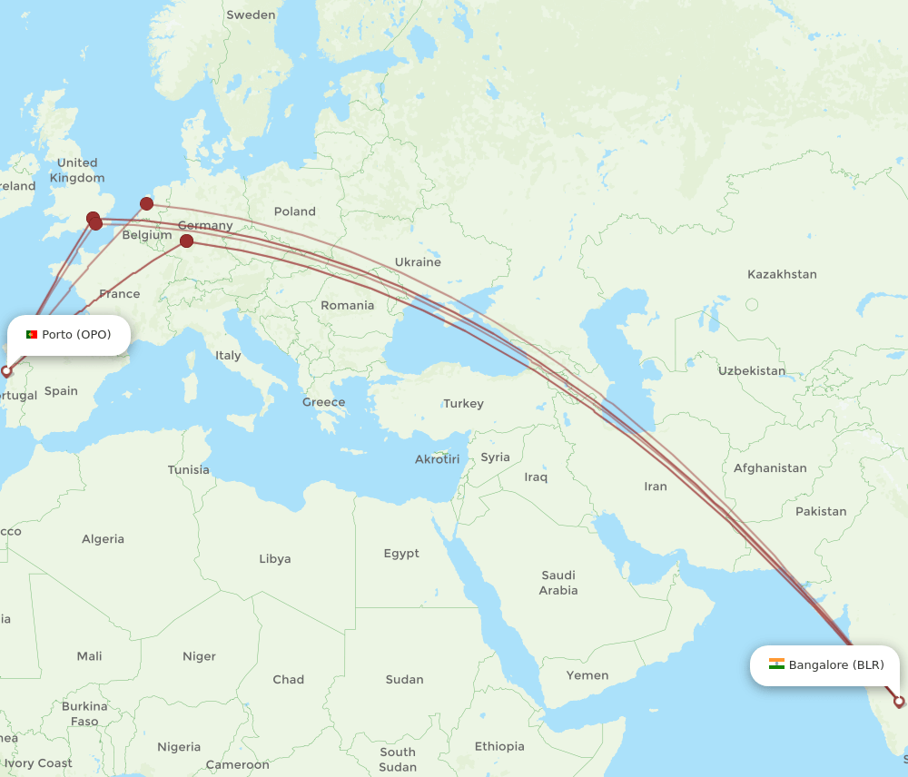 OPO-BLR flight routes