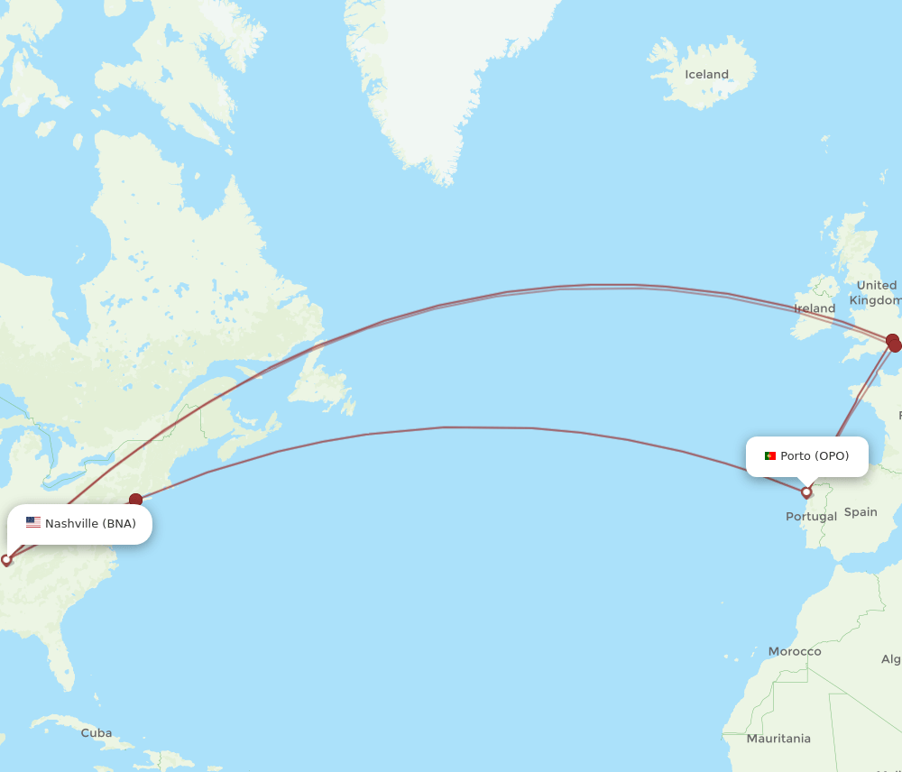 OPO-BNA flight routes