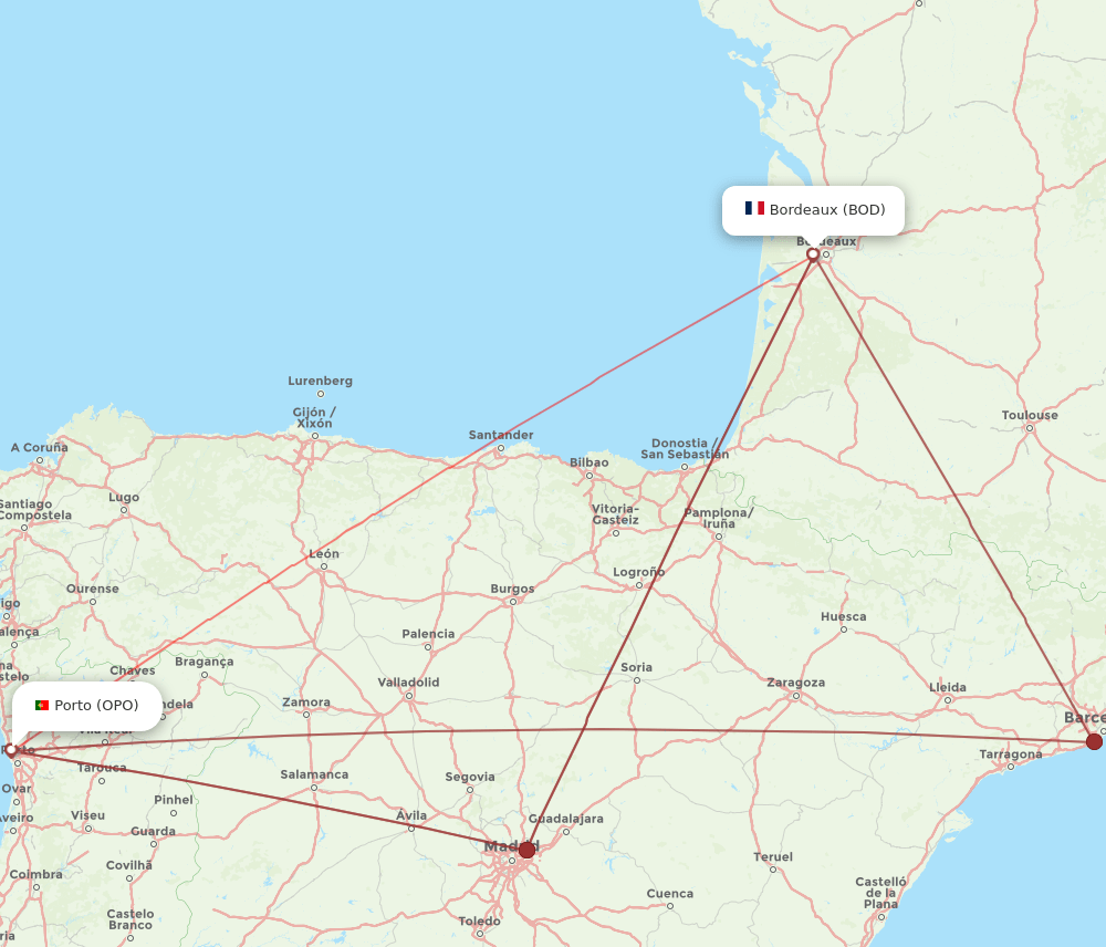 OPO to BOD flights and routes map