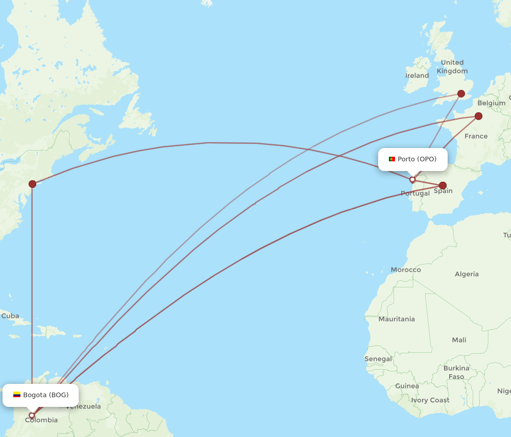 OPO to BOG flights and routes map