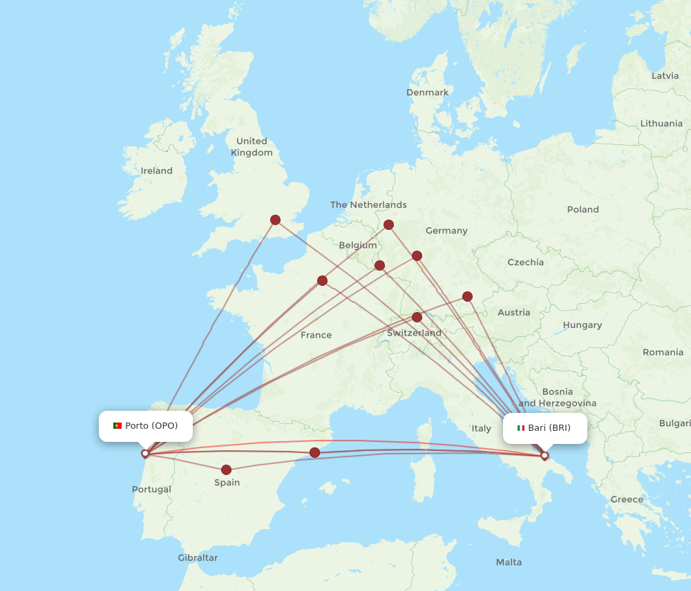 OPO-BRI flight routes