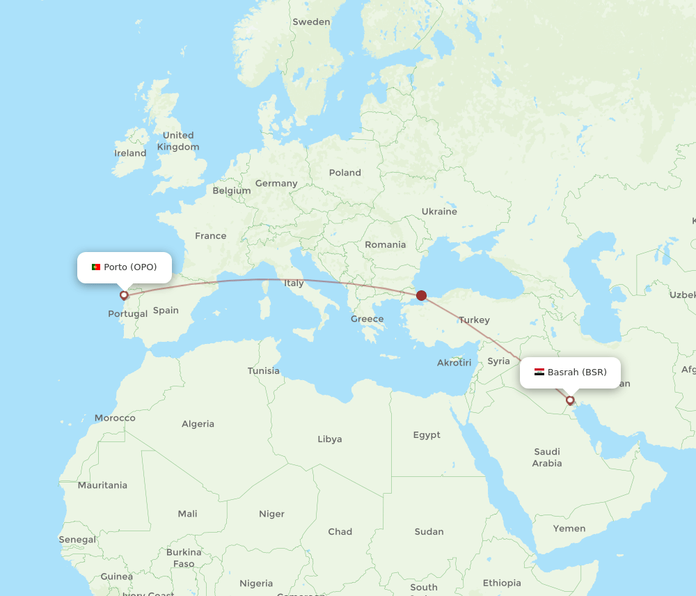 OPO-BSR flight routes