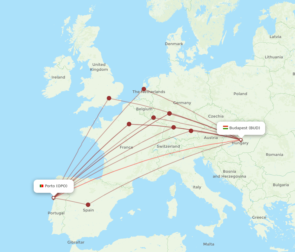 OPO-BUD flight routes